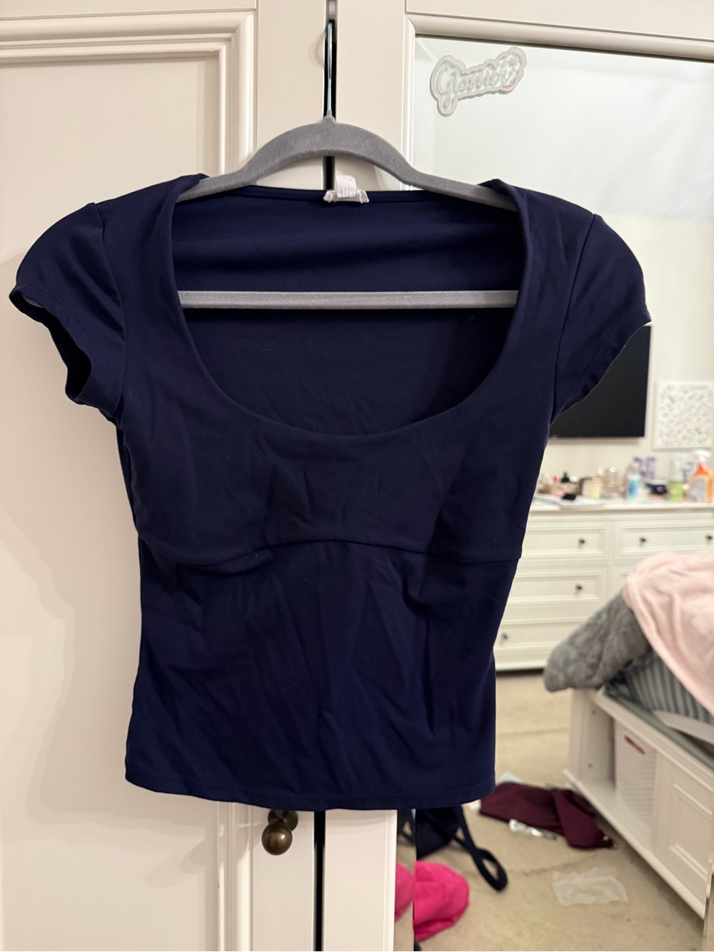 Garage Navy Short-Sleeve Scoop Crop Top